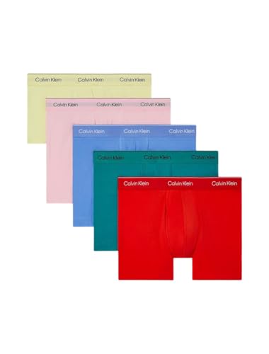 Calvin Klein Men's Pride Cotton Stretch 5-Pack Boxer Brief - NB4231 (Lively Teal, Glacier Blue,Molten,Yellow/Buff Pink, Medium)