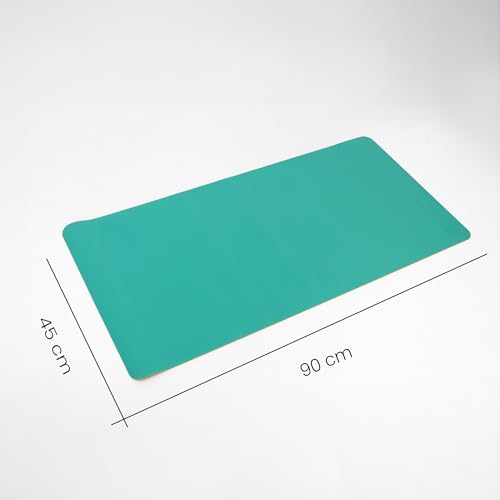 Image of Reversible Desk Mat 90x45 CM - Large Vegan Leather Office Desk Pad | Mouse Pad for Work from Home & Office | Anti-Slip Leather | Waterproof, Splash-Proof Desk Accessories (Sea Green & Yellow)