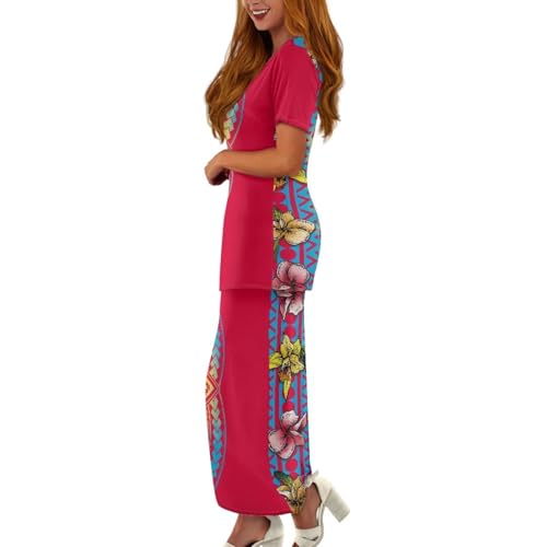 Summer 2 Piece Dresses 2024 Tribal Tatau Women Outfits Tops Bodycon Maxi Skirt Set Crew Neck Puletasi Samoa Dresses2