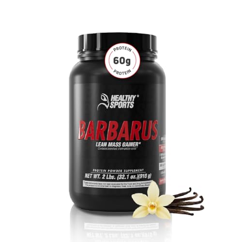 Protein Powder for Muscle Gain 60g Protein, 1100mg Creatine, BCAAs, Amino Acid Blend & Glutamine – 3 Scoops (150g) – Vanilla Flavor, 900g – Non-GMO – High Protein Supplement – 6 Servings – Barbarus