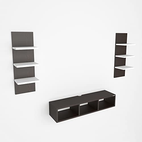 Image of ESTANTERIA Paradise Tv Unit Wall Mounted Engineered Wood TV Unit, TV Cabinet for Wall, TV Stand, TV Stand Unit Wall Shelf for Living Room, Set Top Box Wall Display Rack Stand -DIY(Walnut /White)