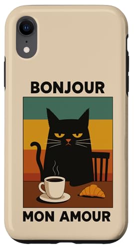 Grumpy French Black Cat Bonjour Caffè retrò Custodia per iPhone XR Grumpy French Black Cat Bonjour Caffè retrò Custodia per iPhone XR
