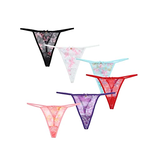 TTPSRY String Femme Lot de 6 Tanga Slips Sexy Chic Stretch Taille Basse Culottes Grande Taille Coton Culotte Grille Ficelle Slips Culottes et Lingerie Transparent sous-vêtements Stretch (M) Cover