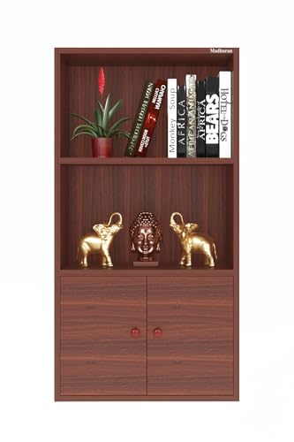 Image of Madhuran Engineered Wood Free Standing Almirah 2 Door Bookcase Organizer (Teak)