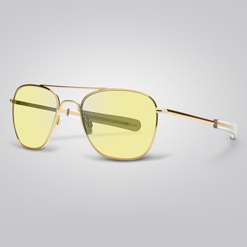 Eagle Eyes Freedom Night Driving Glasses - Square Aviator Gold Frame - Glare Reduction and Night Time Vision Improvement with Anti-Reflective and UV Blocking