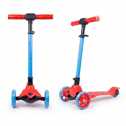 Image of STREETJAM Komiks Kids Kick Scooter for 3-12 Years, Tilt & Turn Safety Lock (1st Time in India), BIS Approved, Lean-to-Steer, Wide Deck, Adjustable Height, Up to 35 kg Load (Red with Blue)