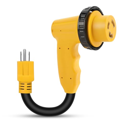 Kooprimit RV 30 Amp to 110 Adapter with Locking Connector 30 Amp to 15 Amp RV Adapter NEMA 5-15P to NEMA L5-30R Electrical Power Adapter with Upgraded Grip Handle ETL Listed 3-Year Warranty