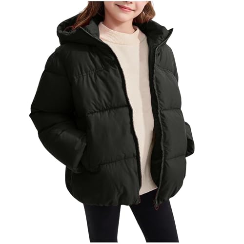 Boys Girls Quilted Puffer Jacket Long Sleeve Hooded Bubble Coat Full Zip Baggy Outerwear with Pockets 2-12 Years