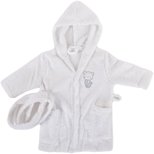 BLUME HOME Albornoz Infantil con Capucha, 100% Algodón, Blanco con Diseño de Osito, Suave y Absorbente (FR/ES, Edad, 2 años, 3 años, azul)