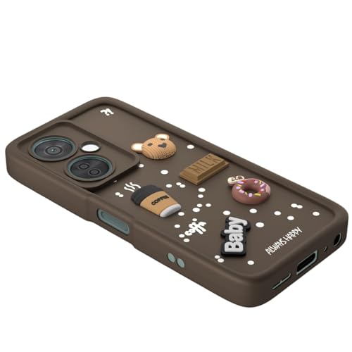 Image of Bintage CASE Cute Fun Taddy Cartoon 3D Ball Bear Milk Cake Coffee Silicon Case Full Body & Camera Protection Back Cover Compatible for OnePlus Nord CE 3 5G - Brown