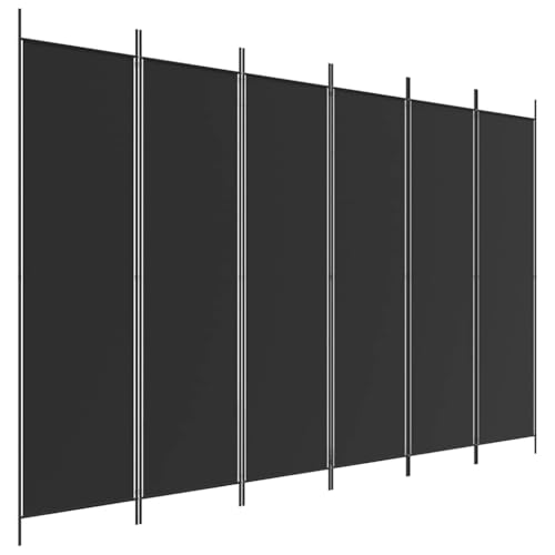vidaXL Biombo 6 Paneles 300x200 cm, Tela de poliéster y Estructura de Hierro, Negro, Pantalla Plegable, Separador móvil para Dormitorio y Oficina, Decoración hogar