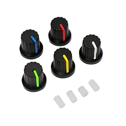 SP 25 Pcs 6mm Shaft Rotary Volume Control Plastic Potentiometer Knob Hole Dia Threaded Knurled Potentiometer Knobs Caps (5Pcs Each)