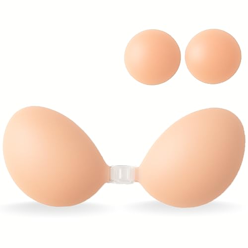WROLY Sticky Bra, Adhesive Strapless with Nipple Covers, Silcone Invisible Push up Bra for Backless Dress Partywear Weddings