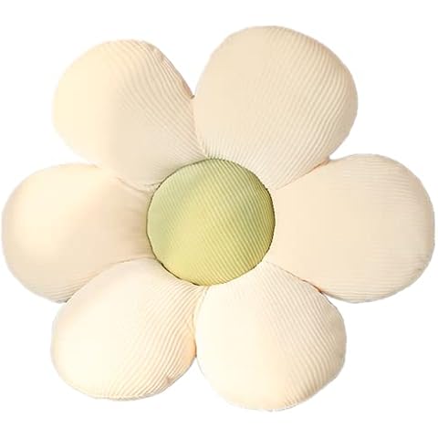 Tykoo Cute Flower Throw Pillow Indie Seating Cushion Lovely Room Decor for Girls Teans Tweens Vivid Plush Stuffed Toy for Kids Reading Nook Watching TV Bed Room (Beige Petals + Green core) Cover