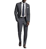 PJ PAUL JONES Anzug Herren 2 Teilig für Business Party Slim Fit Hochzeitsblazer Klassische Herrenanzüge Modern Anzug-Set Sakko Anzughose Zwei Knöpf Suits mit Kleidersack, Dunkelgrau, L