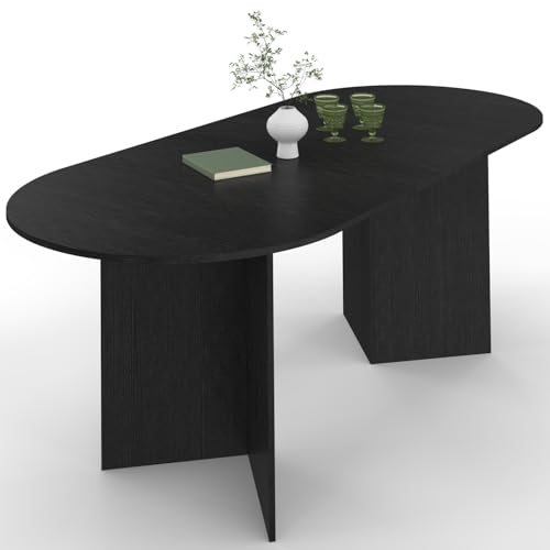 IDMarket – Mesa de comedor extensible, ovalada, 6-10 personas, madera, negro, 160-200 cm, color negro