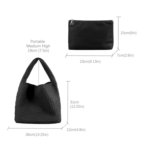 Image of Woven Tote Bag for Women with Purse, Vegan Leather Hobo Bags Large Handmade Underarm Shoulder Bag