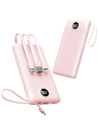 VEEKTOMX 10,000mAh Power Bank with Built-In Cables