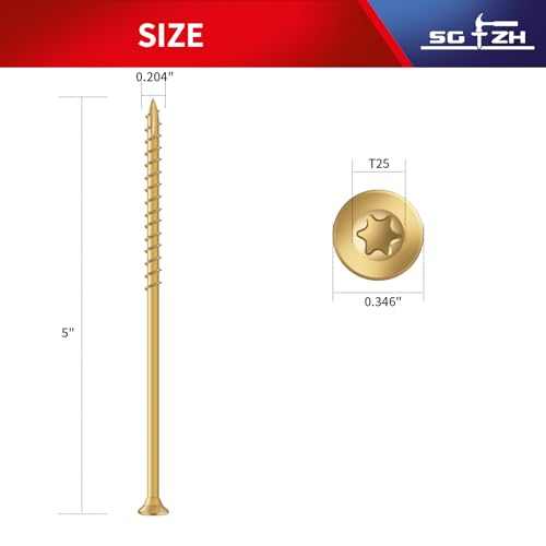 Image of #10 x 5 Inch Deck Screws (36Pcs) 1lb. Exterior Wood Screws. Carbon Steel, Tan, Flat Head, Rust Resistant epoxy Coated, with T25 Star Bit