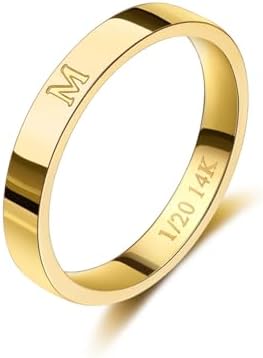 Gold Initial Ring for Women Non Tarnish Dainty 14K Gold Filled Ring Stackable Personalized Letter Stacking Thumb Pinky Rings for Mom Wedding Bands Engagement Birthday Gifts Jewelry Size 6-10