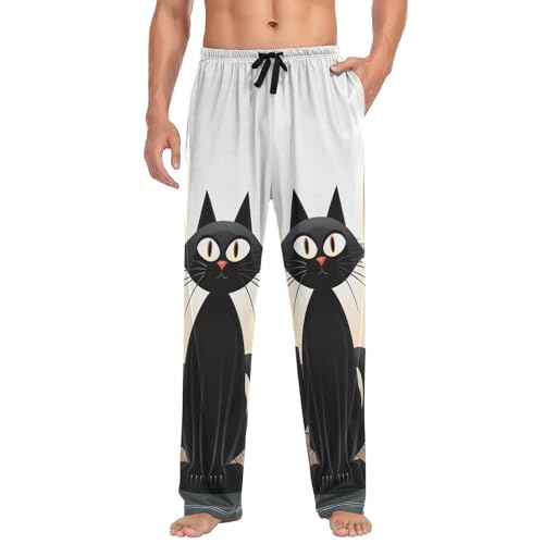 Lounge Pajama Pants for Men Elegant Cat Men's Sleep Bottoms Pants with Drawstring, S4