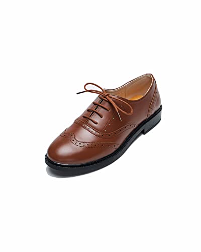 Imagen de EndoraDore Zapatos Oxford de Cuero Brogue para Mujer Zapatos de Oficina con Punta de ala de Trabajo de Moda con Cordones Vintage
