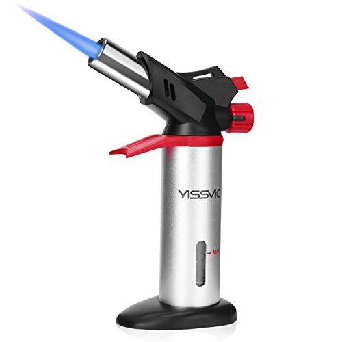 Butane Torch YISSVIC Kitchen Torch Refillable Professional Cooking Torch with Safety Lock and Fuel Gauge for Cooking, Baking, BBQ (Fuel Not Included, Come With 1 Oil Brush)
