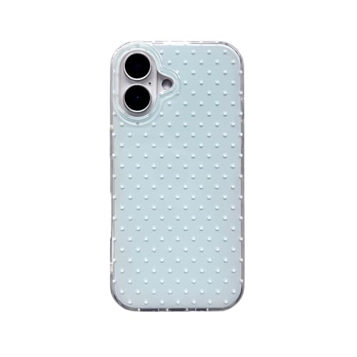 Coque iPhone 16 transparente à pois bleus anti-jaunissement et chic