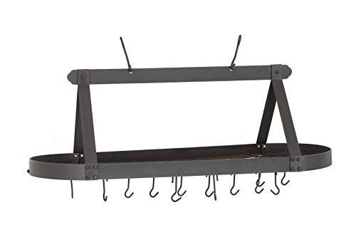 Old Dutch Oval Hanging Pot Rack with Grid & 24 Hooks, Oiled Bronze, 48 x 19 x 15.5