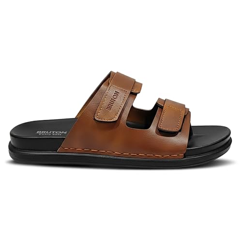 Image of BRUTON Men's STRIVO-1141 Wedge Sandals | Adjustable Buckle Toe Ring Comfort Sandals | Lightweight Cushioned Footbed | Anti-Slip Casual Outdoor & Daily Wear Footwear | Black