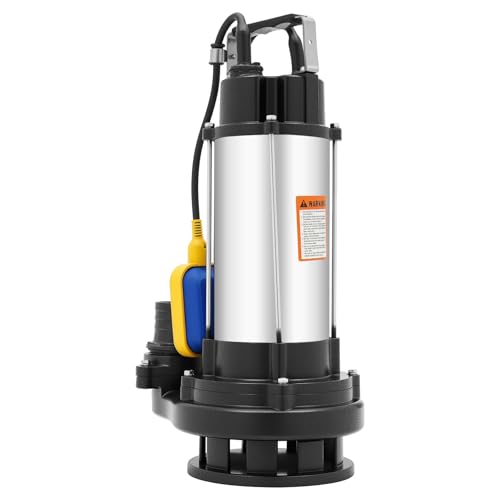 TkkMivcOC Bomba sumergible para agua sucia, 1500 W, 2850 rpm, IP68, acero inoxidable, bomba fecal con interruptor de flotador, altura máxima de extracción de 22 m, para agua de río, agua de mar, agua
