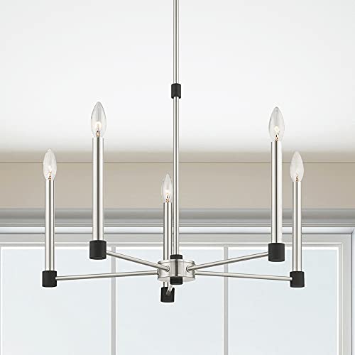 Image of Livex Lighting 46885-91 5 Light Brushed Nickel with Black Accents Chandelier
