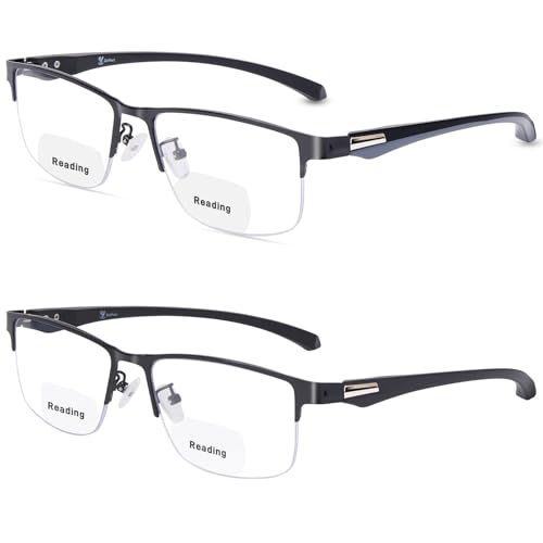 ZERPEET 2 Pack Men's Bifocal Reading Glasses Clear Top Blue
