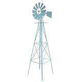 VINGLI 8FT Ornamental Windmill Backyard Garden Decoration Weather Vane, Heavy Duty Metal Wind Mill w/ 4 Legs Design,Light Blue
