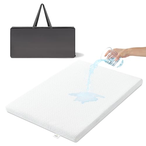 Dourxi Colchón impermeable Pack and Play, 38 x 26 pulgadas, con espuma de alta densidad y funda extraíble suave, colchón portátil para cuna con bolsa de transporte de viaje