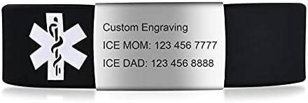 VNOX Stainless Steel Customization Personalized Medical Alert ID Adjustable Silicon Cuff Bracelet