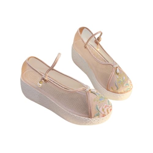 2025 Summer Breathable Mesh Floral Embroidery Shoes For Women Chinese Style Flatform Wedge Cheongsam Hanfu Shoes Lightweight Comfort Casual Ankle Strap Shoes