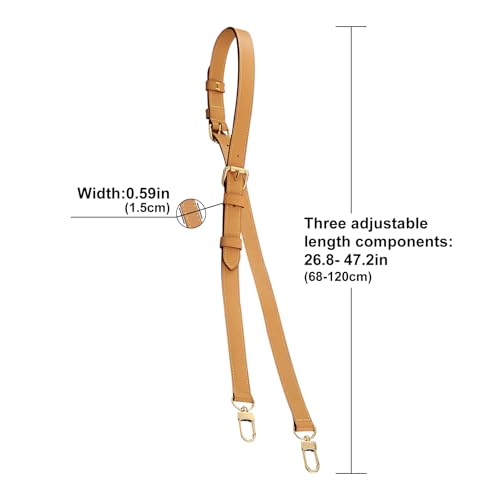 Image of Genuine Vachetta Leather Shoulder Bag Strap Crossbody Replacement for Handbag or Purse(BEESWAX-Width:0.59in&Three-segment Adjustable Length:26.8-47.2in)