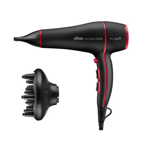 Ufesa Secador de Pelo Profesional Air Sonic 2200W, Motor AC, Elimina el Encrespamiento, Incluye Difusor y Concentrador, 2 Velocidades, 3 Temperaturas, Golpe de Aire Frío, Negro/Rojo Ufesa Secador de Pelo Profesional Air Sonic 2200W, Motor AC, Elimina el Encrespamiento, Incluye Difusor y Concentrador, 2 Velocidades, 3 Temperaturas, Golpe de Aire Frío, Negro/Rojo