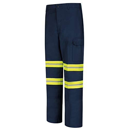 Red Kap Men's Enhanced Visibility Industrial Cargo Pant, Navy Fluorescent Yellow Trim, 34W x 34L