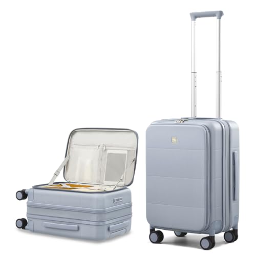 Image of Hanke Hardside Expandable Carry On Luggage, 20 Inch Top Opening Trunk Luggages with Spinner Wheels, All-PC Hard Shell Carry-On Suitcase, Lightweight & TSA Airline Approved (Grey, 46L)