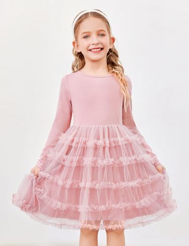 Arshiner Toddler Tutu Dress Girls Long Sleeve Fall Winter Ruffle Tiered Holiday Party Tulle Dresses4