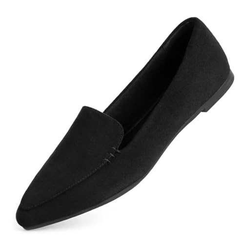 Image of MUSSHOE Pointed Toe Flats for Women, Comfortable Business Casual Work Shoes, Slip On Loafers with Arch Support, Office Walking Flats for All Day Standing