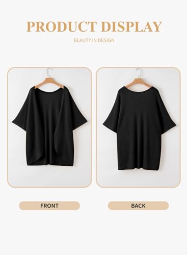 Eytino Womens Plus Size Cardigan Casual Short Sleeve Waffle Knit Kimono Open Front Tops(1X-5X)4