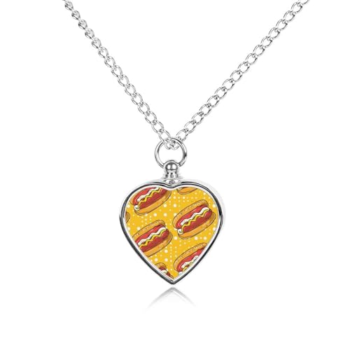 Hotdog Pattern Urn Necklace for Ashes Cremation Jewelry Heart Memorial Pendant for Men Women