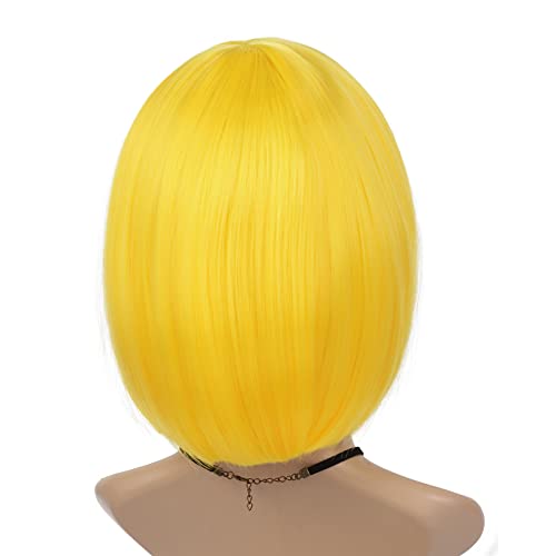 Tereshar Peruca amarela com franja para mulheres, cabelo liso curto, Bob liso, perucas de fantasia,