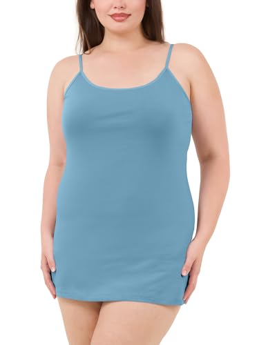 Image of Long Cotton Camisole Spaghetti Strap Tank Top for Women Basic Cami Tops Womens Undershirts Moonstone Blue 3X-Large