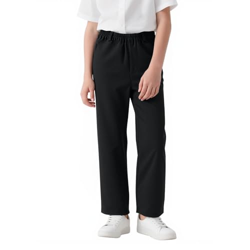 Boys School Uniform Pants Pull on Casual Cargo Trousers Elastic Waist Baggy Straight Leg Trouser Workout Athletic Pants