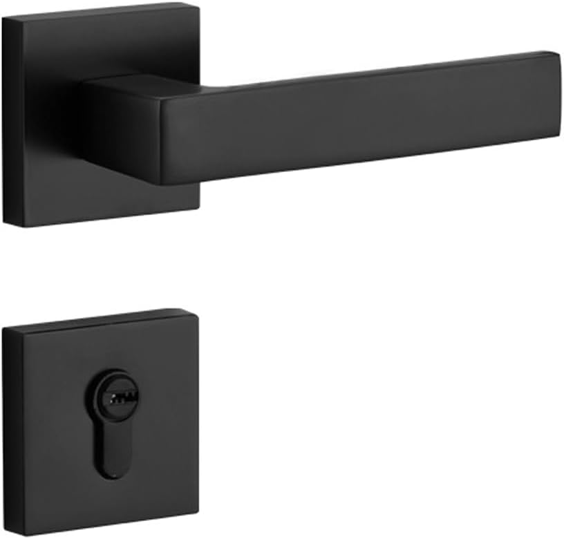 Square Door Handle Sets With Lock Accessories, Door Handle Bedroom Door Lock, Indoor Door Locks (Black)