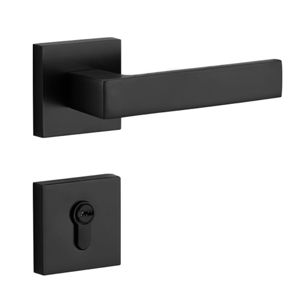 Square Door Handle Sets With Lock Accessories, Door Handle Bedroom Door Lock, Indoor Door Locks (Black)